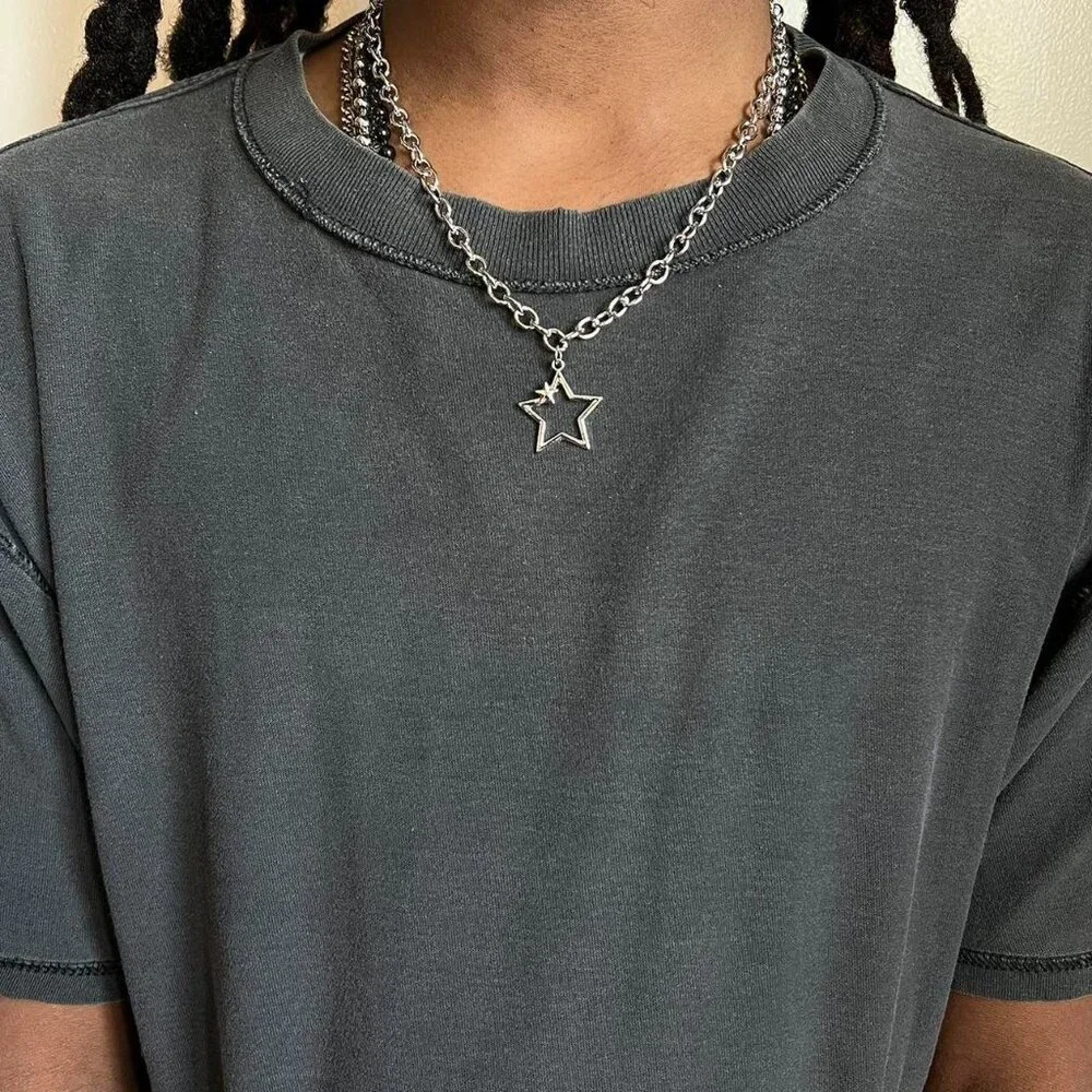 y2k 2000s star chain cute goth grunge silver necklace